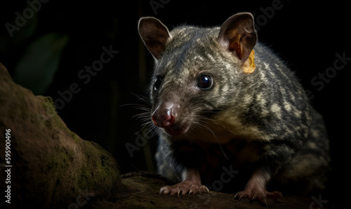 photo of dasyurid marsupial on black background. Generative AI © Bartek