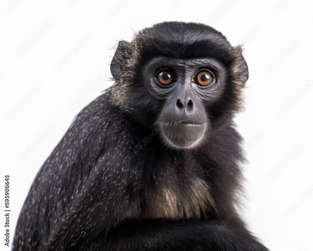 photo of DeBrazza’s monkey isolated on white background. Generative AI