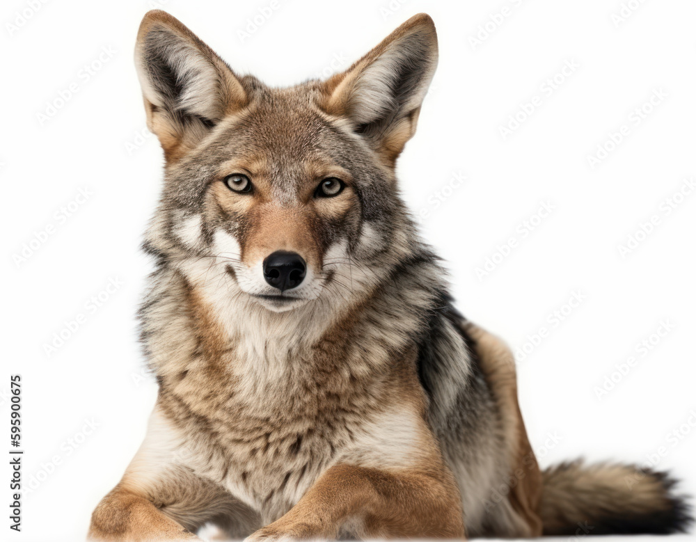 photo of coyote isolated on white background. Generative AI