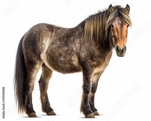 photo of Dartmoor, breed of pony isolated on white background. Generative AI