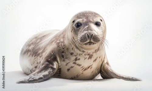photo of crabeater seal on white background. Generative AI © Bartek