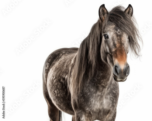 photo of Connemara, breed of pony, isolated on white background. Generative AI