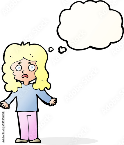 cartoon worried woman with thought bubble