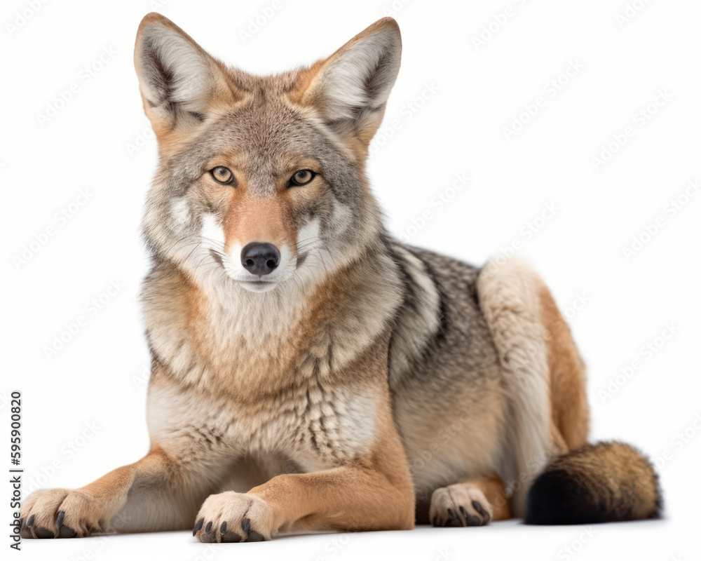 photo of coyote isolated on white background. Generative AI