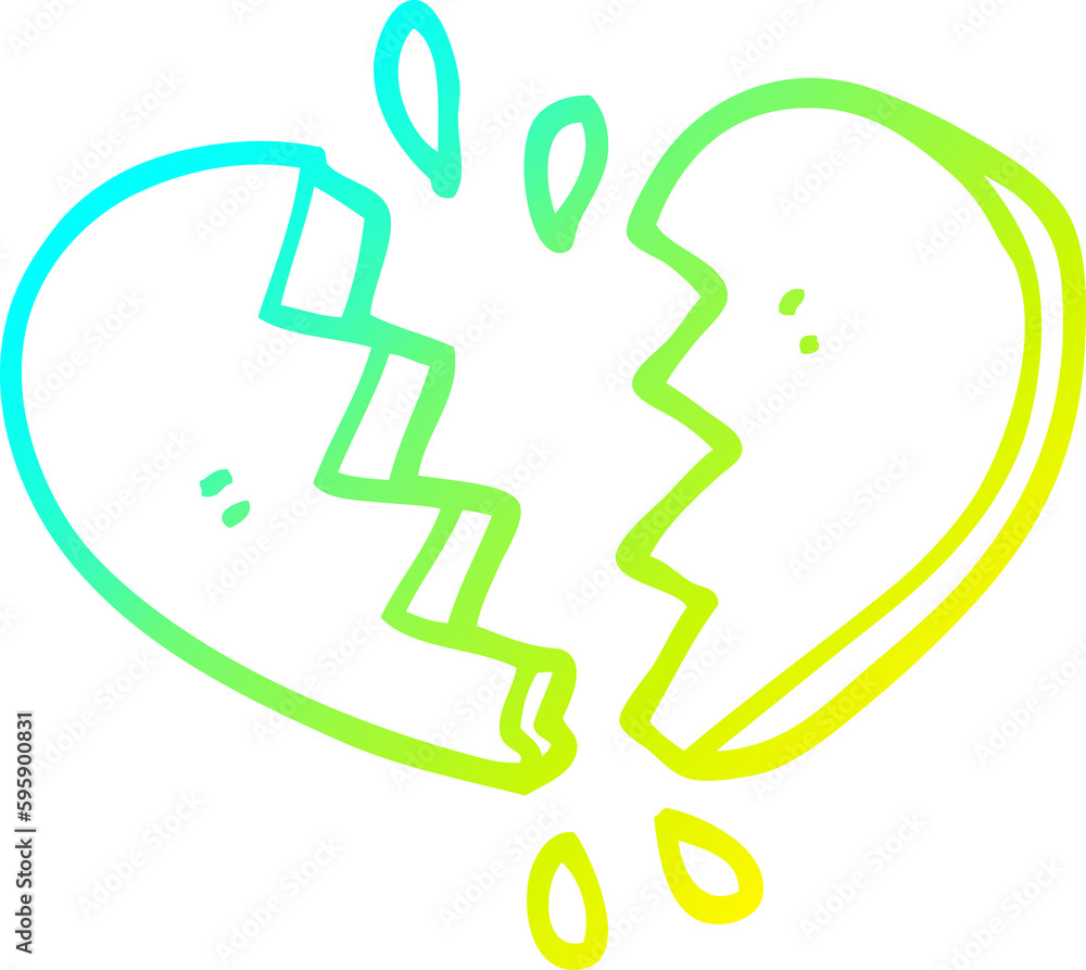 cold gradient line drawing of a cartoon broken heart cold gradient line drawing of a cartoon broken heart