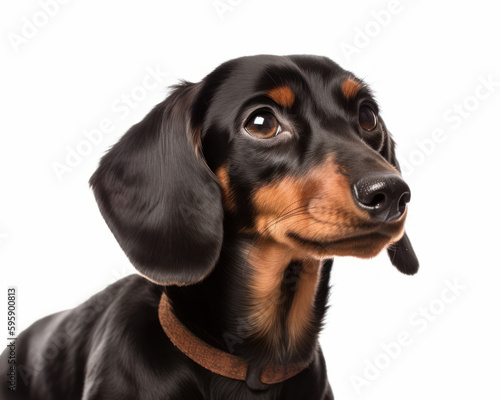 close up photo of Dachshund isolated on white background. Generative AI © Bartek