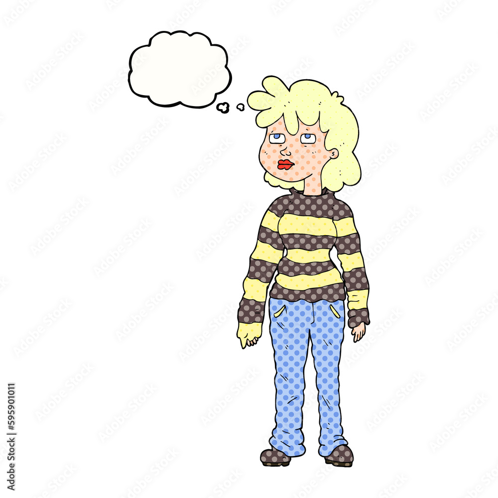 freehand drawn thought bubble cartoon woman in casual clothes freehand drawn thought bubble cartoon woman in casual clothes