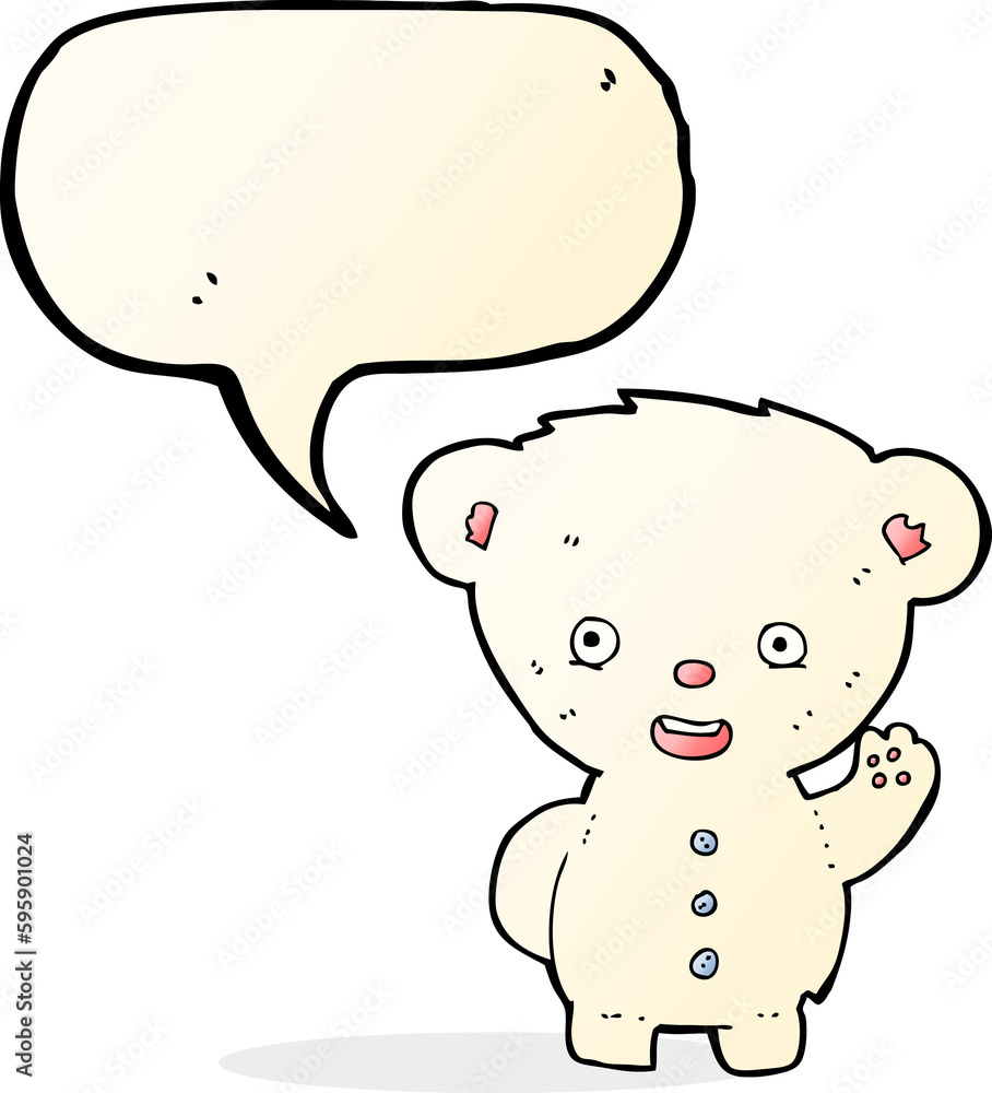 cartoon waving polar bear cub with speech bubble cartoon waving polar bear cub with speech bubble