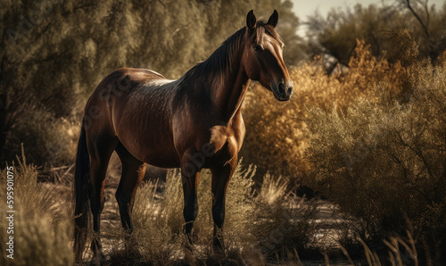 photo of Criollo, horse breed of Argentina in its natural habitat. Generative AI