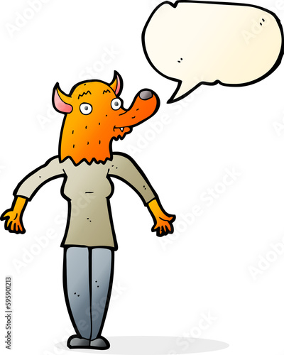 cartoon fox woman with speech bubble