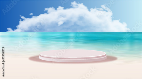 3d cloud summer background product display podium scene with cloud platform. summer background vector 3d render on ocean, podium display in sea. stand show cosmetic product display blue sky cloud © kume111000