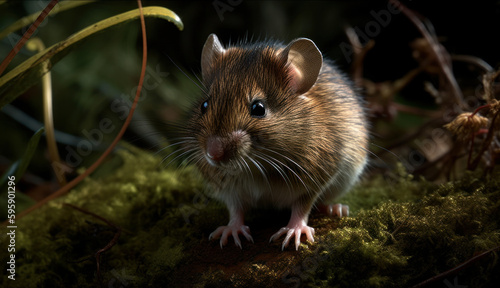 photo of cotton rat (genus Sigmodon) in its natural habitat. Generative AI © Bartek
