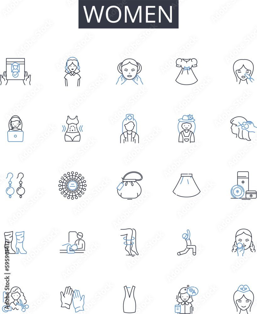 Women line icons collection. Men, Ladies, Gals, Females, Damsels, Chicks, Babes vector and linear illustration. Girls,Wives,Mothers outline signs set