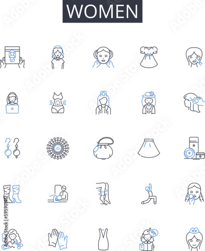Women line icons collection. Men, Ladies, Gals, Females, Damsels, Chicks, Babes vector and linear illustration. Girls,Wives,Mothers outline signs set photo