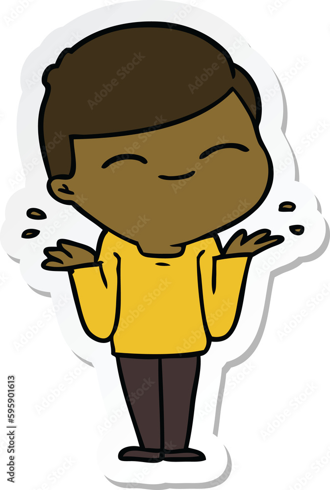 sticker of a cartoon smiling boy shrugging shoulders sticker of a cartoon smiling boy shrugging shoulders
