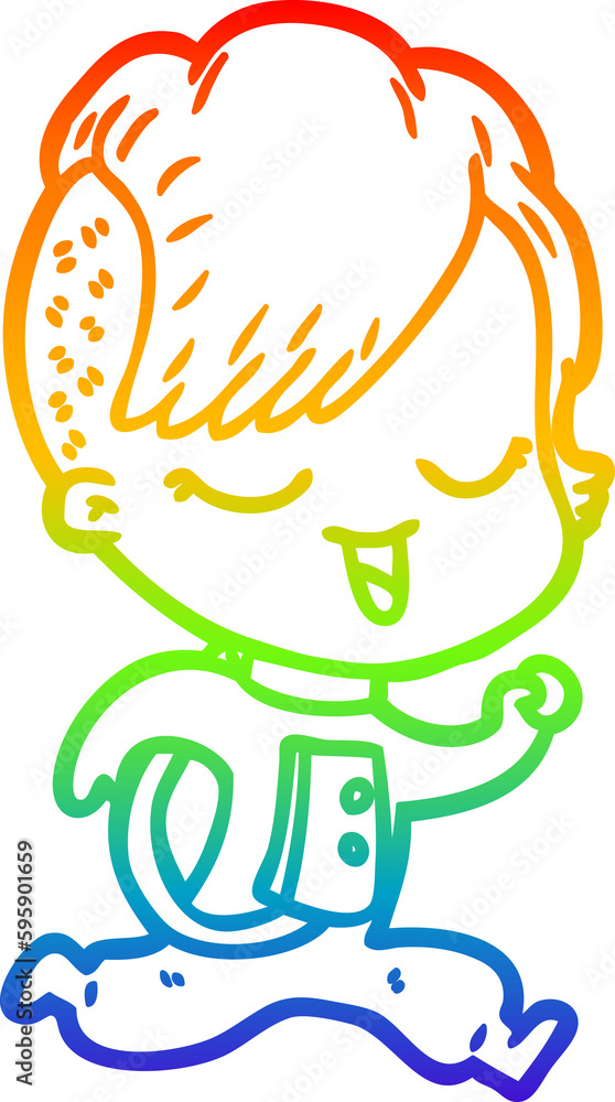 rainbow gradient line drawing of a happy cartoon girl rainbow gradient line drawing of a happy cartoon girl