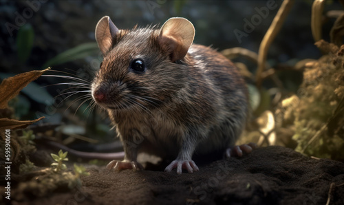 photo of cotton rat  genus Sigmodon  in its natural habitat. Generative AI