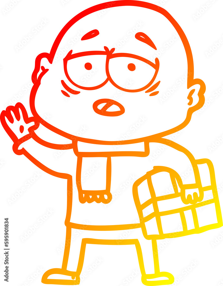 warm gradient line drawing of a cartoon tired bald man warm gradient line drawing of a cartoon tired bald man
