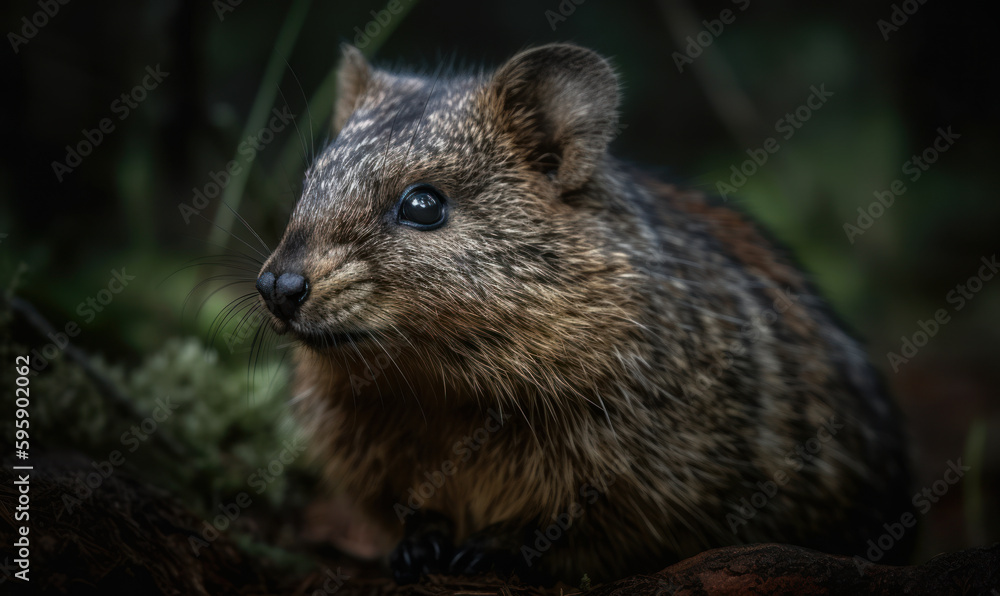 Naklejka premium close up photo of dassie rat on dark blurry background. Generative AI