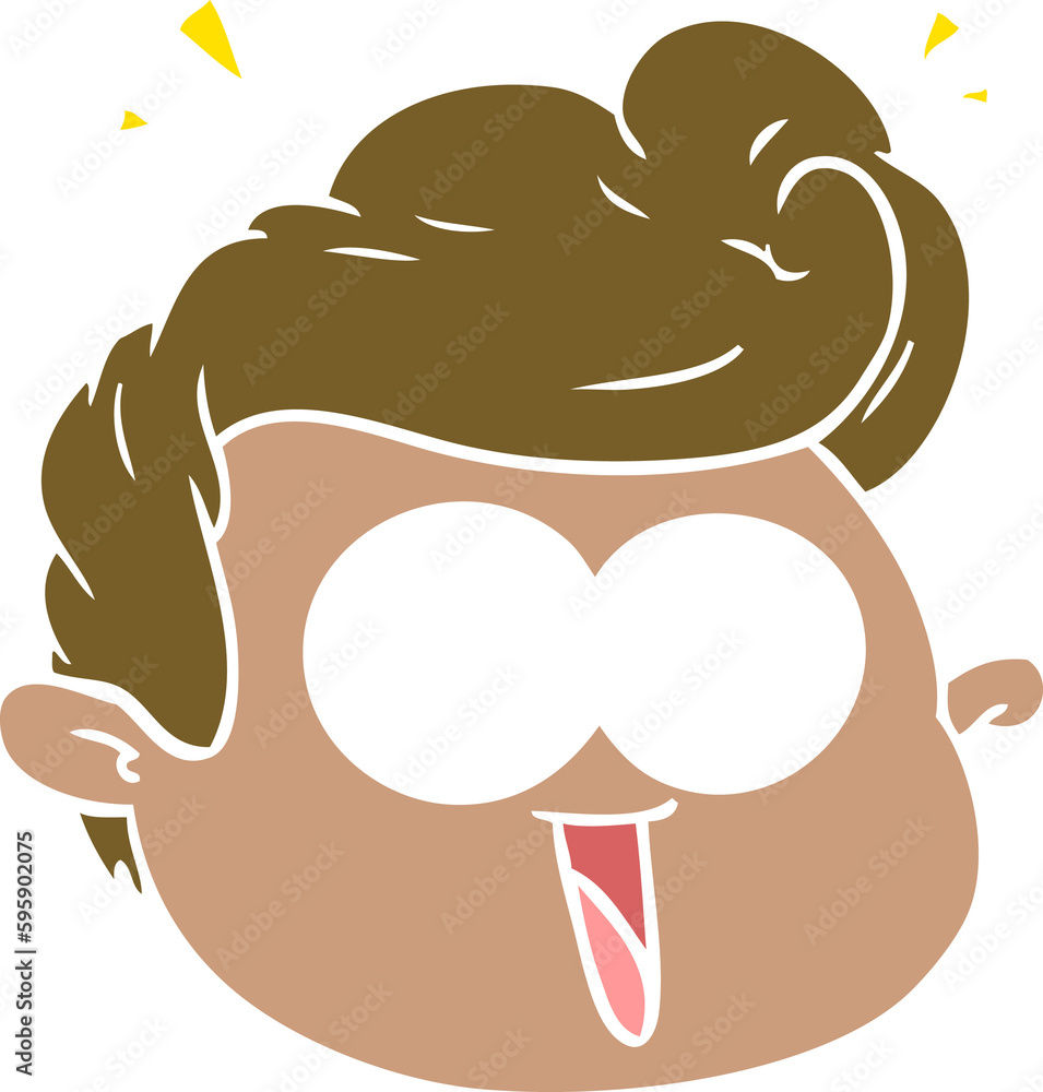 flat color style cartoon male face surprised flat color style cartoon male face surprised