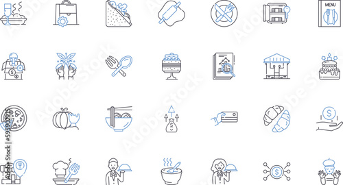 Regional Dishes line icons collection. Empanada, Biryani, Carnitas, Goulash, Jambalaya, Chowder, Paella vector and linear illustration. Potjiekos,Moussaka,Ceviche outline signs set