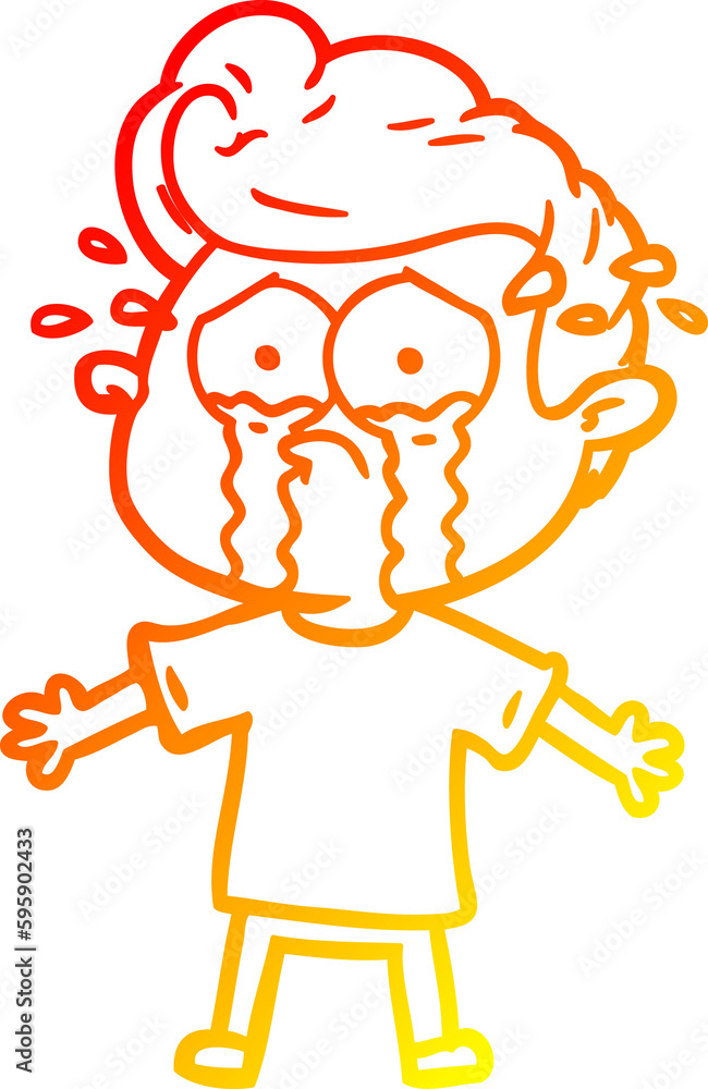 warm gradient line drawing of a cartoon crying man warm gradient line drawing of a cartoon crying man
