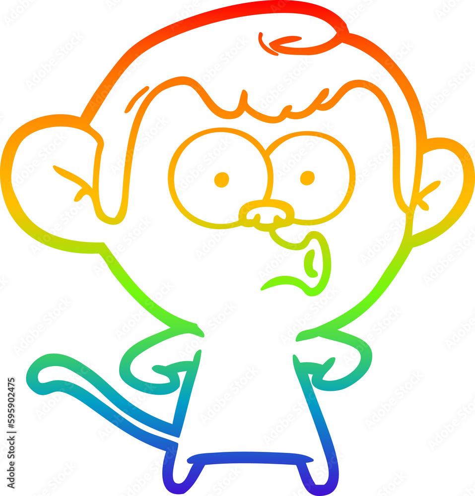 rainbow gradient line drawing of a cartoon hooting monkey rainbow gradient line drawing of a cartoon hooting monkey