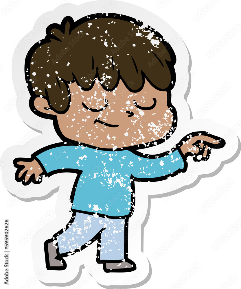 distressed sticker of a cartoon happy boy distressed sticker of a cartoon happy boy