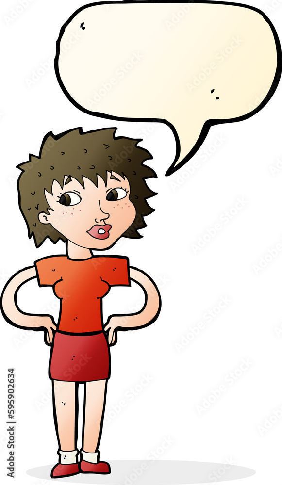 cartoon woman with hands on hips with speech bubble cartoon woman with hands on hips with speech bubble