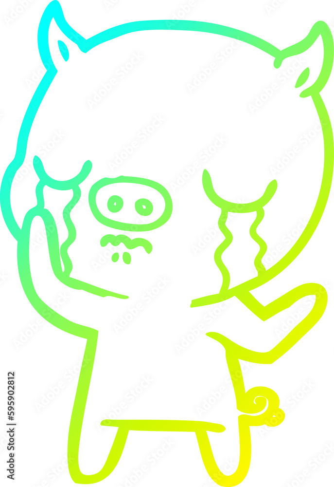 cold gradient line drawing of a cartoon pig crying cold gradient line drawing of a cartoon pig crying