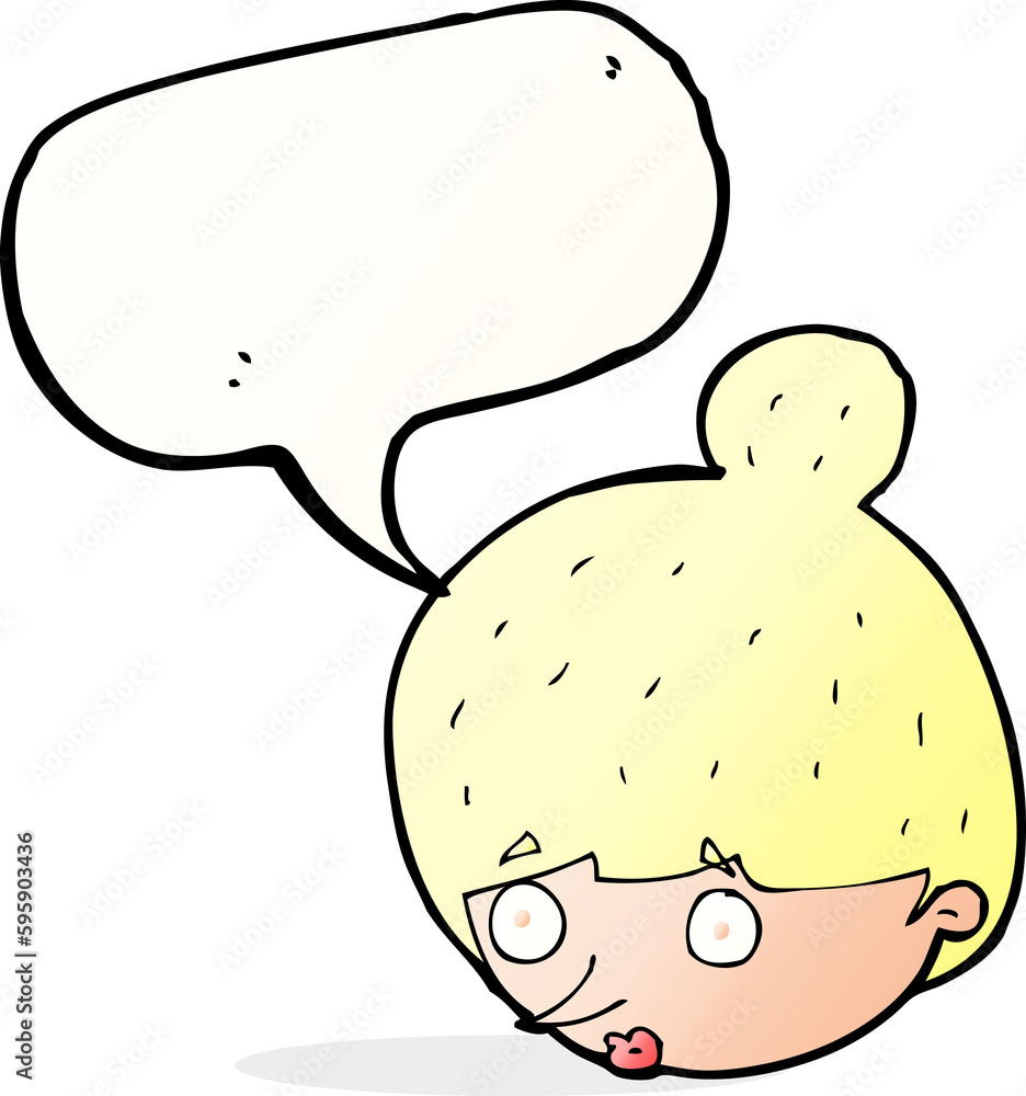 cartoon surprised woman's face with speech bubble