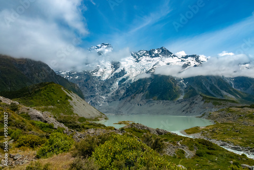 Aoraki, Mount Cook National Park in the South Island of New Zealand. Aoraki / Mount Cook, New Zealand's highest mountain, and the eponymous village lie within the park.