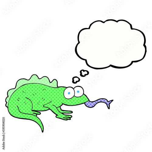 freehand drawn thought bubble cartoon lizard