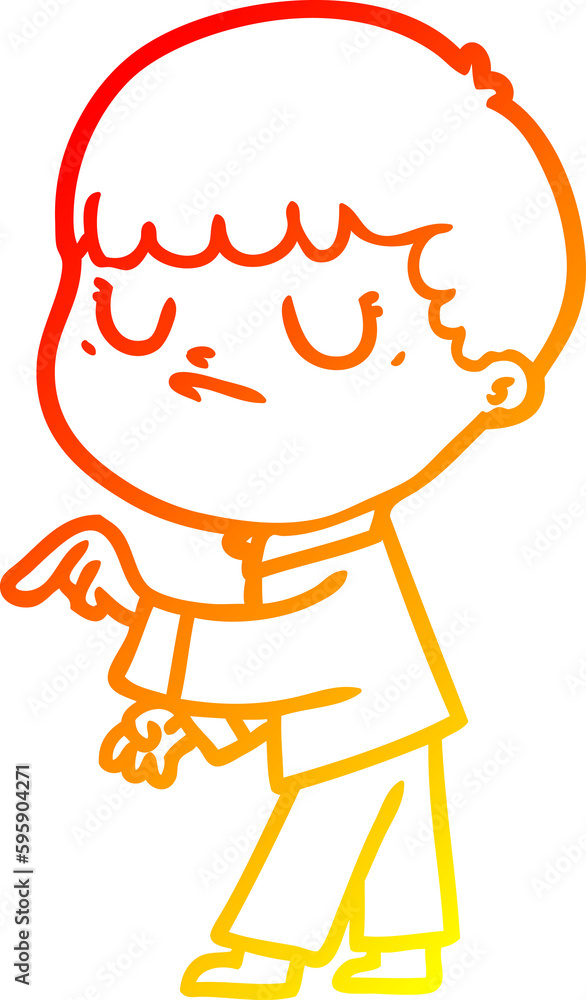 warm gradient line drawing of a cartoon grumpy boy warm gradient line drawing of a cartoon grumpy boy