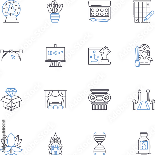 Exploration line icons collection. Discover, Expedition, Adventure, Investigation, Trek, Journey, Excursion vector and linear illustration. Reconnaissance,Expeditionary,Probe outline signs set