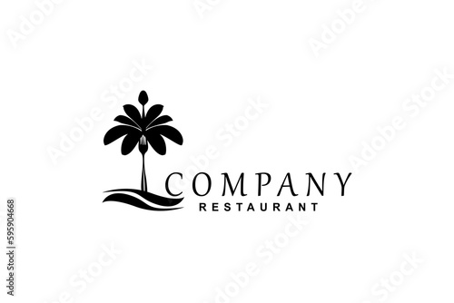 Vintage Hibiscus Fork Hawaii Restaurant Bar Logo Emblem design inspiration