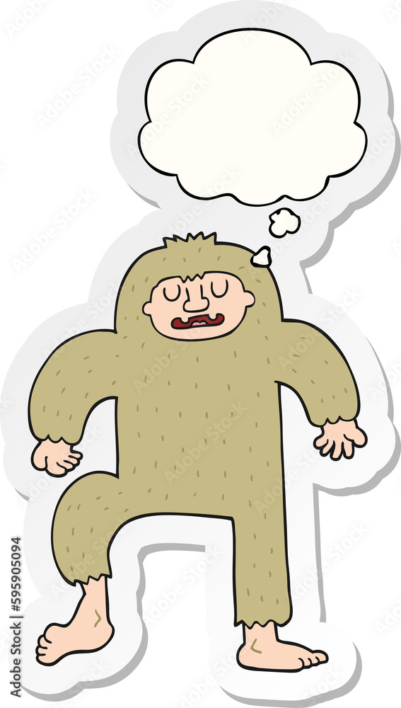 cartoon bigfoot with thought bubble as a printed sticker cartoon bigfoot with thought bubble as a printed sticker