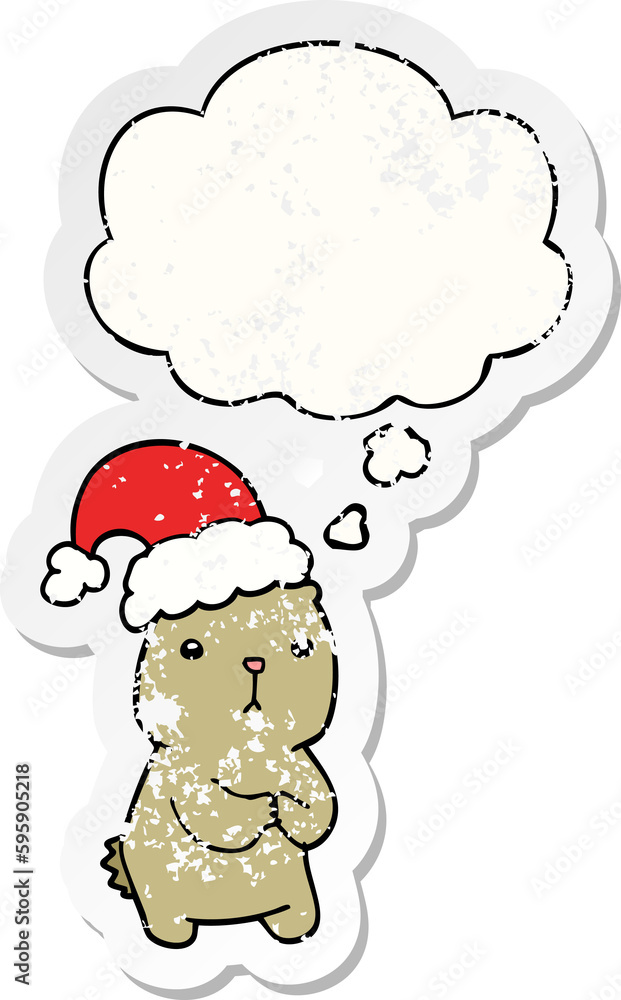 cartoon christmas bear worrying with thought bubble as a distressed worn sticker cartoon christmas bear worrying with thought bubble as a distressed worn sticker