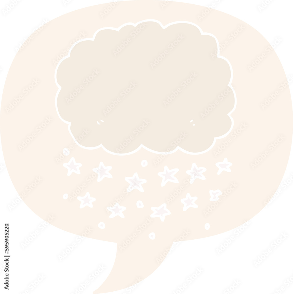 cartoon rain cloud with speech bubble in retro style