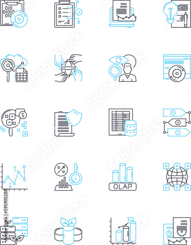 Human compliance linear icons set. Obligation , Conformity , Adherence , Agreement , Obedience , Submission , Cooperation line vector and concept signs. Discipline ,Consistency ,Punctuality outline