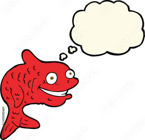 cartoon happy fish with thought bubble