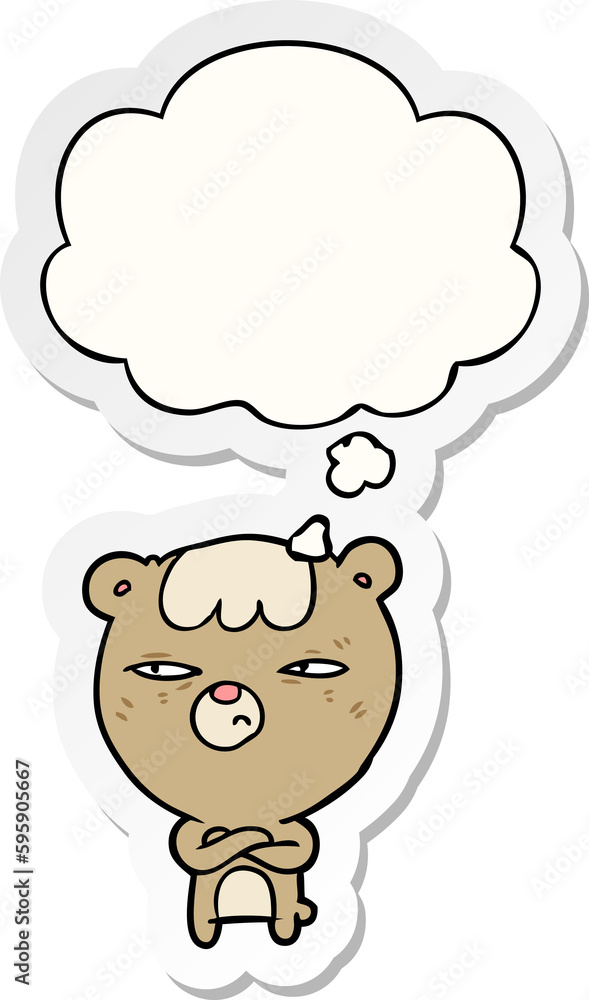 cartoon angry bear with thought bubble as a printed sticker cartoon angry bear with thought bubble as a printed sticker