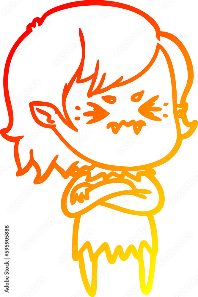 warm gradient line drawing of a annoyed cartoon vampire girl warm gradient line drawing of a annoyed cartoon vampire girl