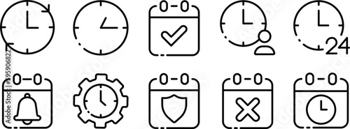 Time restrictions. Line icon, black, time boundaries icons. Vector icon.