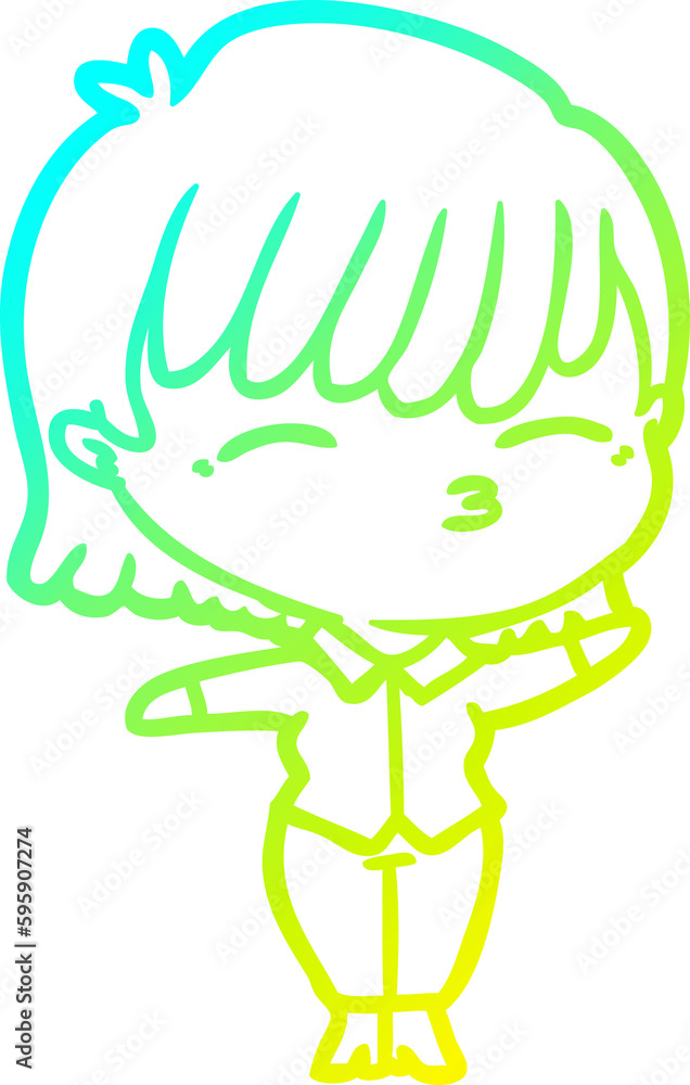cold gradient line drawing of a cartoon woman cold gradient line drawing of a cartoon woman