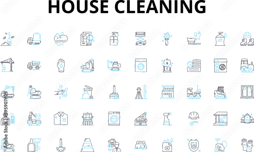 House cleaning linear icons set. Sweep, Mop, Vacuum, Dust, Scrub, Sanitize, Tidy vector symbols and line concept signs. Polish,Disinfect,Wipe illustration House cleaning linear icons set. Sweep, Mop, Vacuum, Dust, Scrub, Sanitize, Tidy vector symbols and line concept signs. Polish,Disinfect,Wipe illustration
