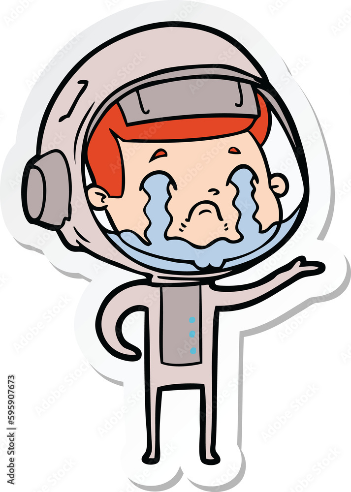 sticker of a cartoon crying astronaut sticker of a cartoon crying astronaut