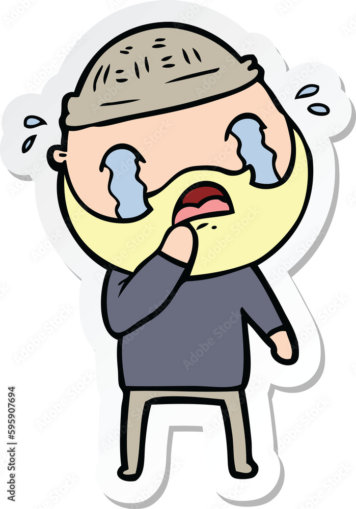 sticker of a cartoon bearded man crying