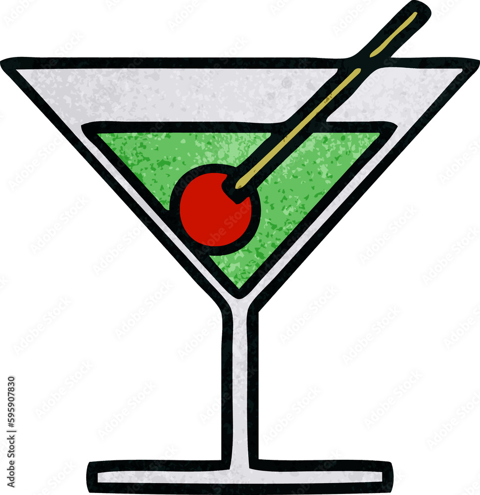 retro grunge texture cartoon of a fancy cocktail retro grunge texture cartoon of a fancy cocktail