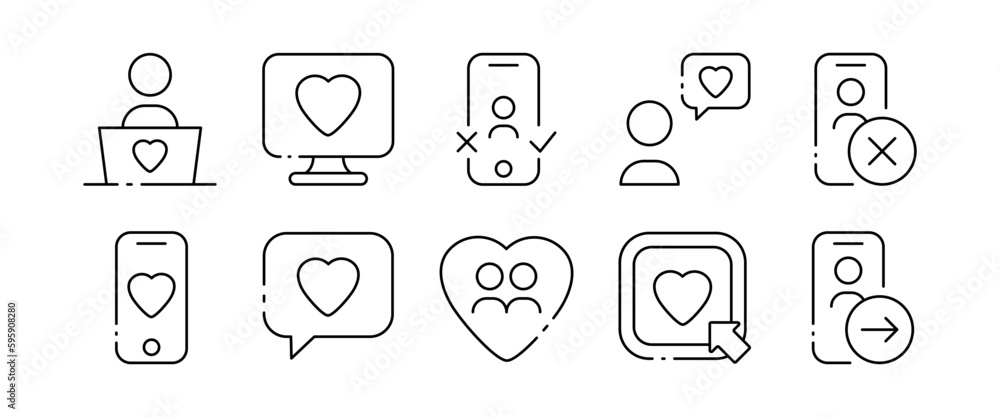 Start dating. Line icon, black, dating app. Vector icons